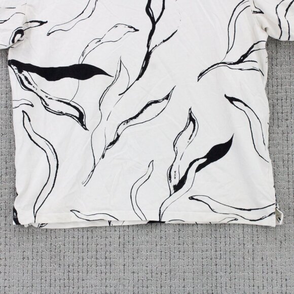 H&M Shirt Mens Medium M Off White Short Sleeve Crewneck Floral Graphic Art - Picture 4 of 9